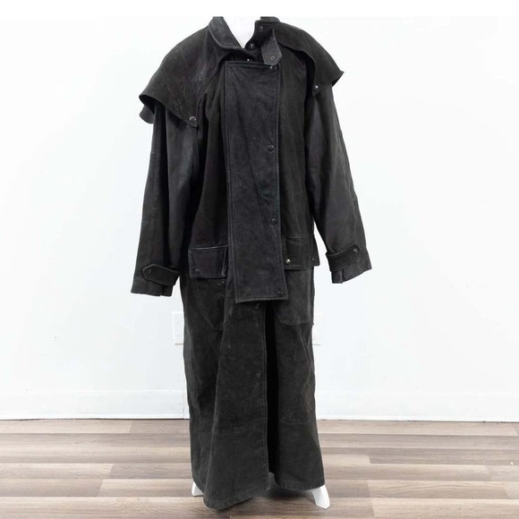 Lone Pine Black Leather Suede Coat Western Cowboy Duster Size M - Picture 2 of 10